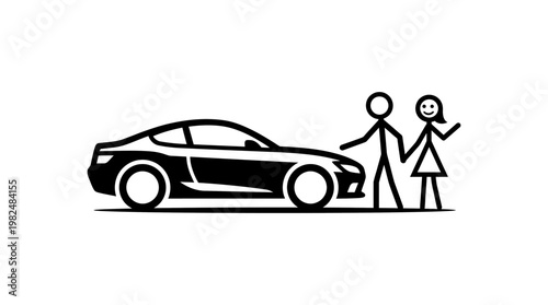 Stick Figure Couple with a Sports Car