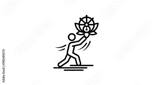 Abstract Person Holding Lotus Flower with Dharma Wheel