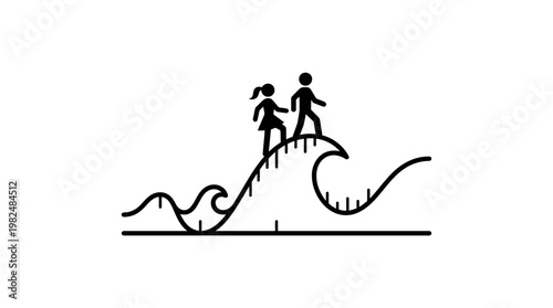 People Overcoming Obstacles Walking Across Waves