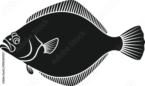 Flatfish, Black Silhouette, Vector Illustration, Fish Icon