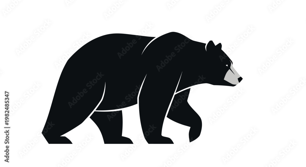 Obraz premium Minimalist vector illustration of a walking black bear side profile.