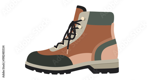 Illustration of a rugged brown hiking boot for outdoor adventures.