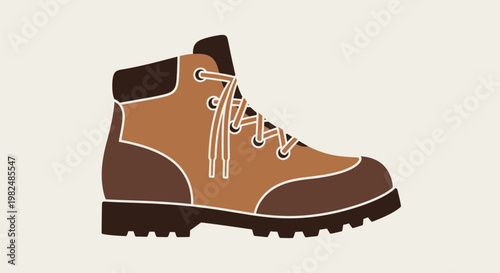 A stylized flat vector illustration of a sturdy brown leather hiking boot.