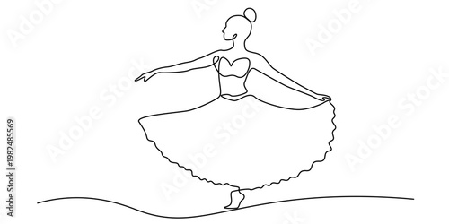 Dancer in continuous line art minimalist dynamic pose silhouette illustration