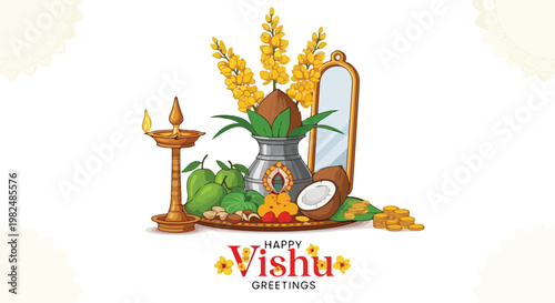 Happy Vishu Greetings Festival Celebration Illustration