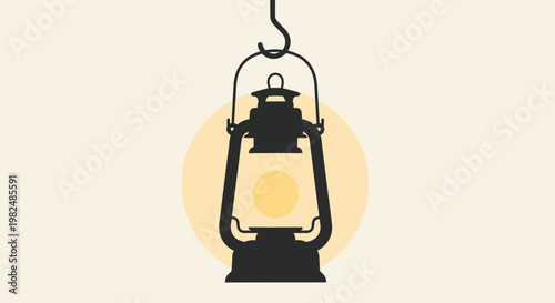 Vintage Hanging Oil Lantern Illustration Icon.
