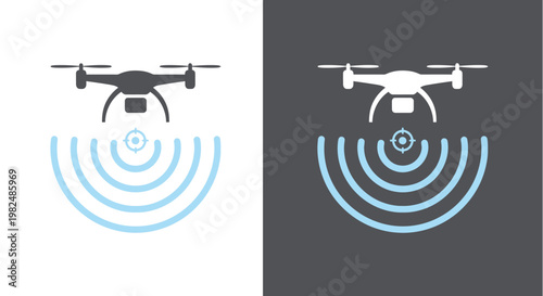 Drone icons with radar waves technology.
