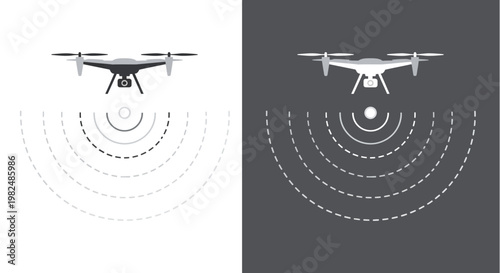 Drone flying with radar waves around.