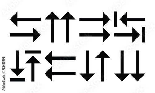 Black Multi-Arrow Vector Icons: Double Triple Quadruple Heads, Clustered Directional Elements