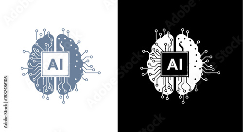 Artificial Intelligence Brain Circuitry Logos.