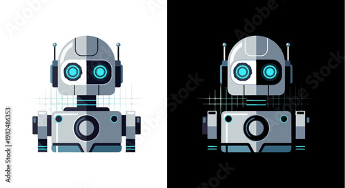 Robot character with glowing blue eyes.