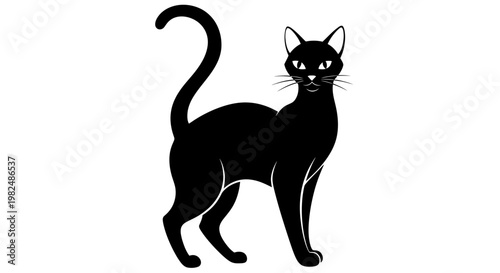 Elegant Black Cat Silhouette Standing Proudly with Curled Tail