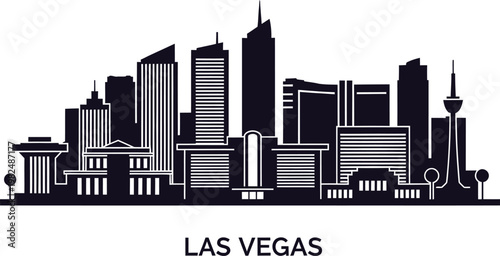 Las vegas skyline silhouette a striking black and white cityscape illustration with iconic building outlines