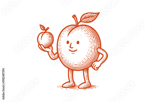 Organic Apricot Fruit Mascot Hand Drawn Sketch Vector Illustration Isolated