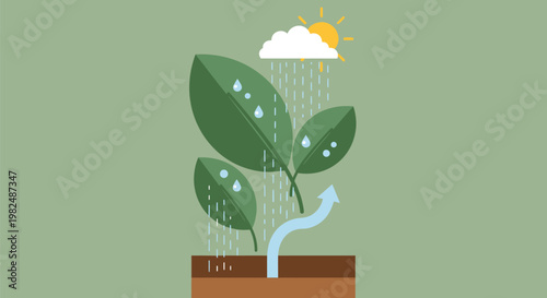 A vector illustration of plant transpiration and water cycle process.