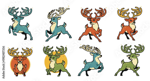 Stylized deer illustrations set on white background