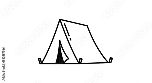 Simple Camping Tent Line Art Drawing Icon - Minimalist Outdoor Adventure Travel Recreation Design Element