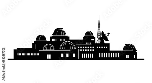 Black silhouette of large building.