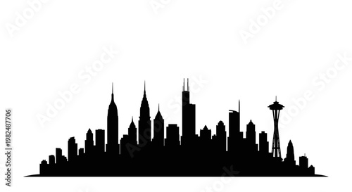 Black silhouette of Seattle city skyline.