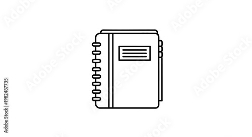Spiral notebook icon with pen, outline vector illustration of a blank diary or planner for office, education, and study.