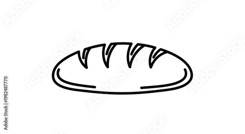 Simple line art illustration of a rustic bread loaf. Outline icon representing bakery, baked goods, dough, and fresh carbohydrates.