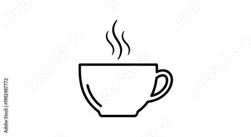 Steaming Hot Beverage Cup Line Art Icon - Coffee, Tea, or Warm Drink Outline Vector Graphic on White Background