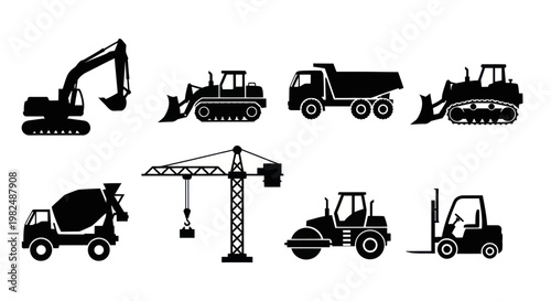 Construction Heavy Machinery Silhouettes Set