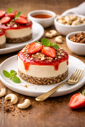Mini Cheesecake on a plate with fork
