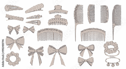 Collection of Hair Accessories: Clips, Combs, Bows, Scrunchies, and Bracelets