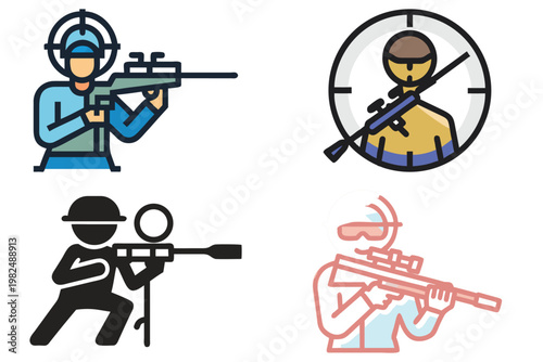 Sniper silhouette, aiming rifle, military, tactical, stealth, action vector