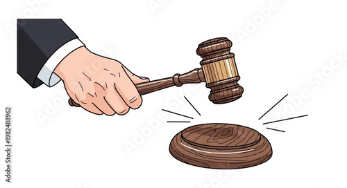 Judges Hand Holding Gavel About to Strike Sounding Block.