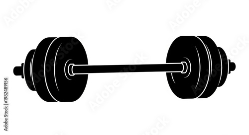 Black silhouette of a weightlifting barbell with plates.