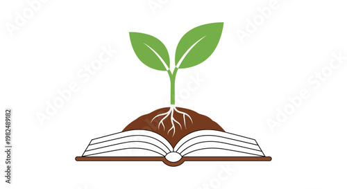 A green plant sprouting from an open book representing knowledge and growth.