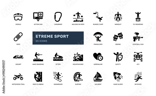Extreme Sport Solid Glyph Icon Set Adventure Activity Sign