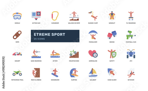 Extreme Sport Flat Icon Set Adventure Outdoor Activity Collection