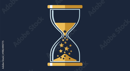 Stylized hourglass with falling stars instead of sand.