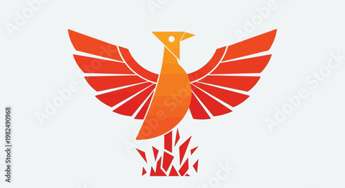 Abstract Phoenix Bird Rising From Flames Graphic Icon.