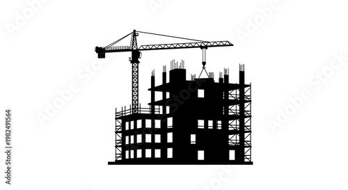Construction Site Crane Building Silhouette.