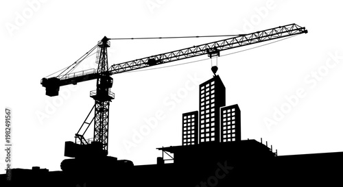 Construction Crane Silhouette Industrial Equipment.