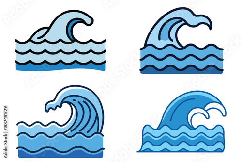 Ocean Wave Vector Illustration - Blue Sea Splash, Water Movement