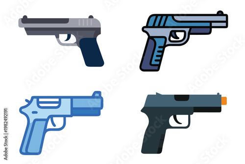 Pistol Gun Vector Illustration - Firearm Icon, Weapon Graphic