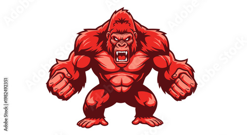 Aggressive Red Gorilla Mascot Fierce Roaring and Ready to Fight