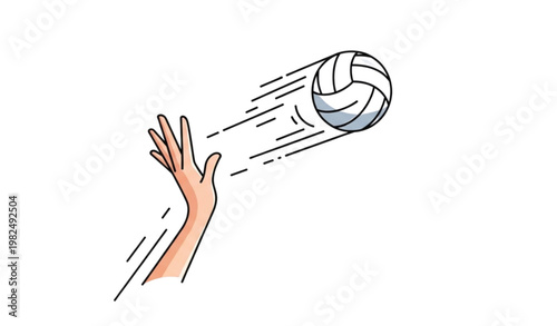 Vector Illustration of Volleyball Serve with Hand and Motion Lines for Sports, Fitness, and Action Designs