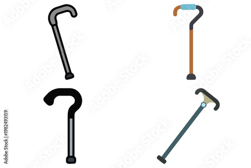 Walking Cane Vector Illustration - Senior Aid, Mobility Support