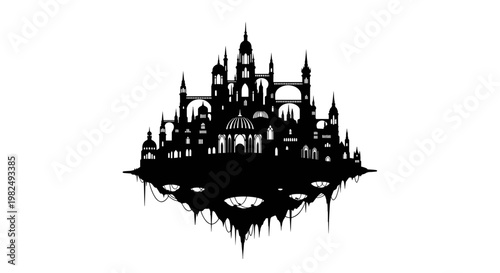 Fantasy Castle Silhouette Architecture Design.