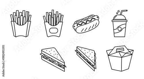 Fast food menu items on white.