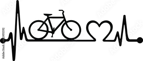 Cycling Heartbeat Pulse with Bicycle Silhouette and Heart Symbol Vector
