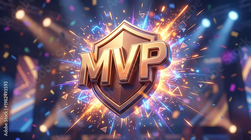 3D MVP Badge Awarded Amidst Confetti and Stage Lights - A Symbol of Ultimate Achievement