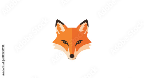 Stylized Fox Face Icon, Flat Design, Orange and White Woodland Animal Portrait
