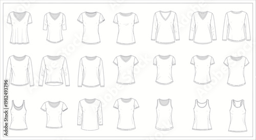 Collection of Women's T-Shirt Styles and Necklines - Fashion Design Template